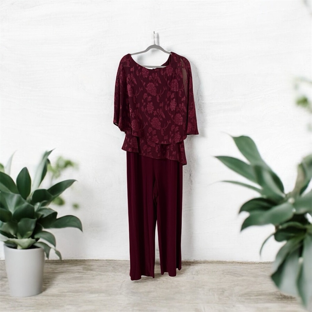 R&M Richards Floral Burgundy Jumpsuit